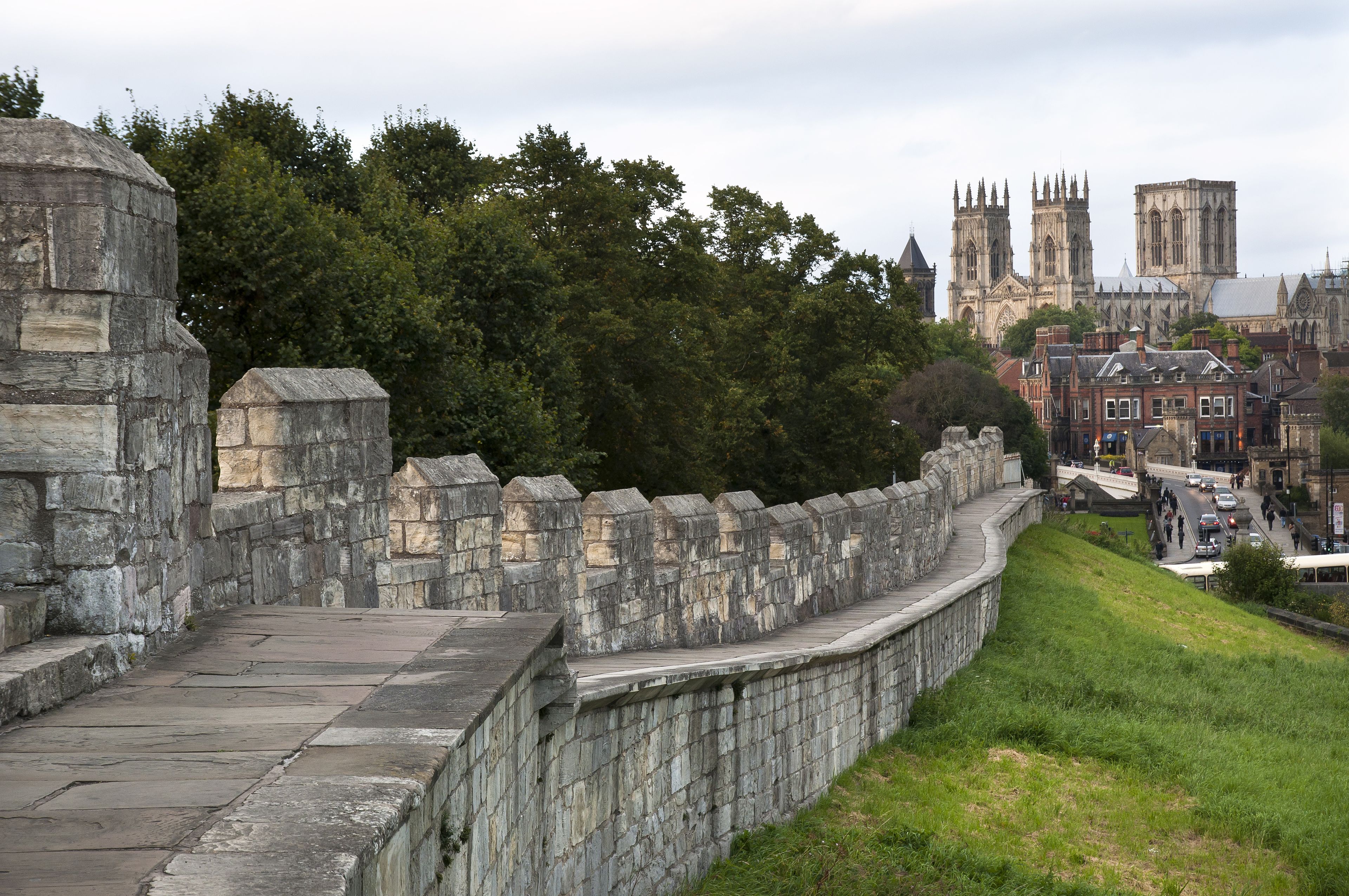 york city walls with minster in background