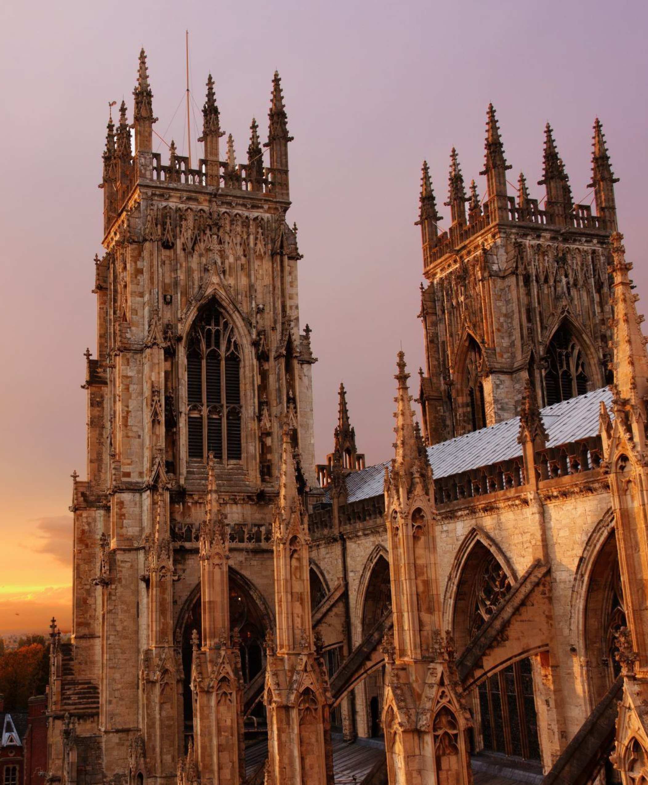 York minster with sunset pink sky